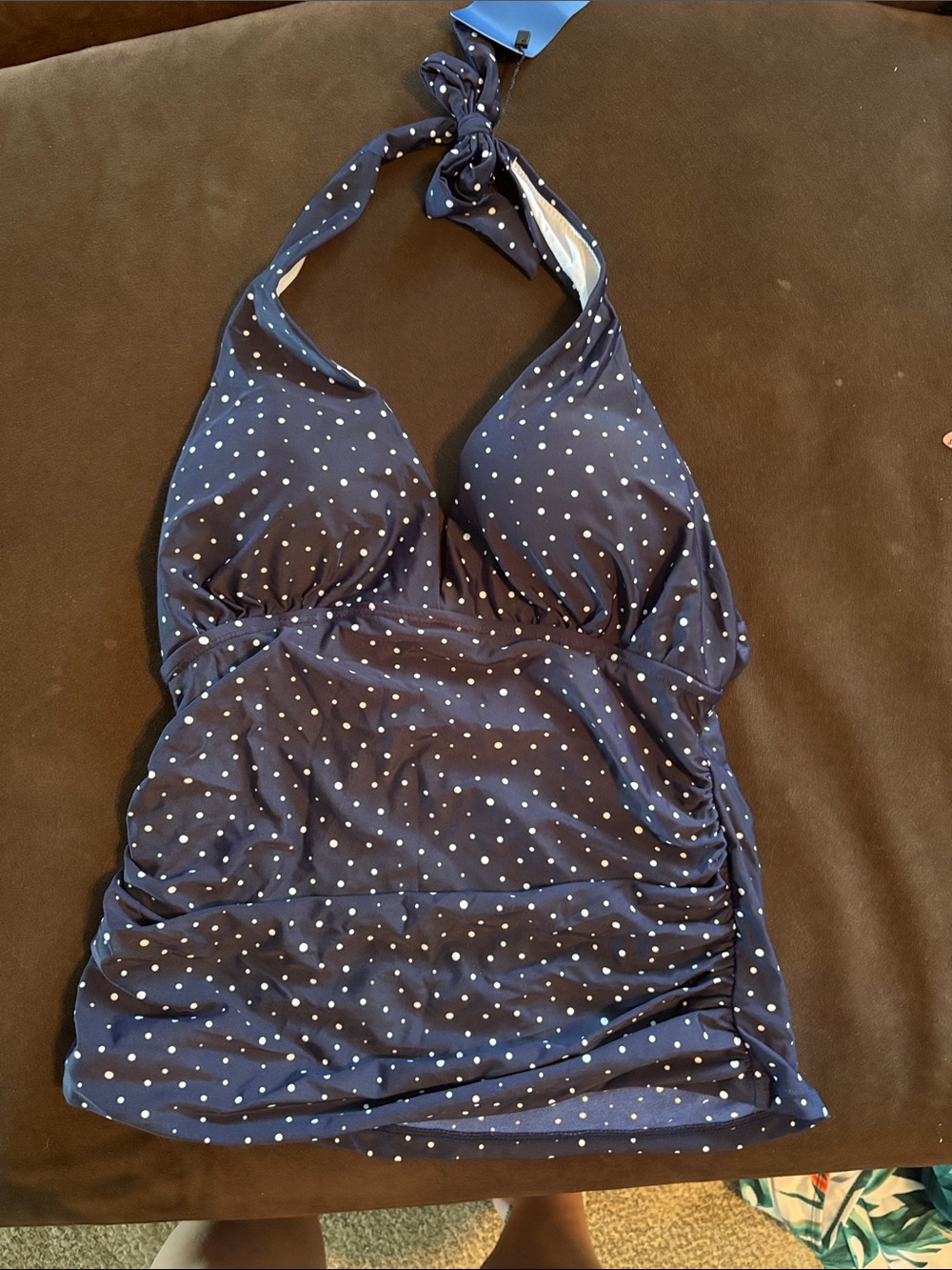 Navy Halter Polka Dot Tankini Top